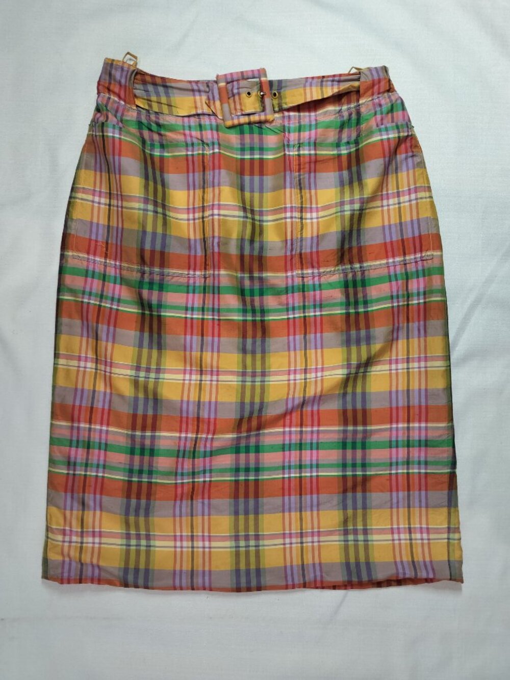 Vintage Laura Biagiotti 100% silk printed plaid skirt